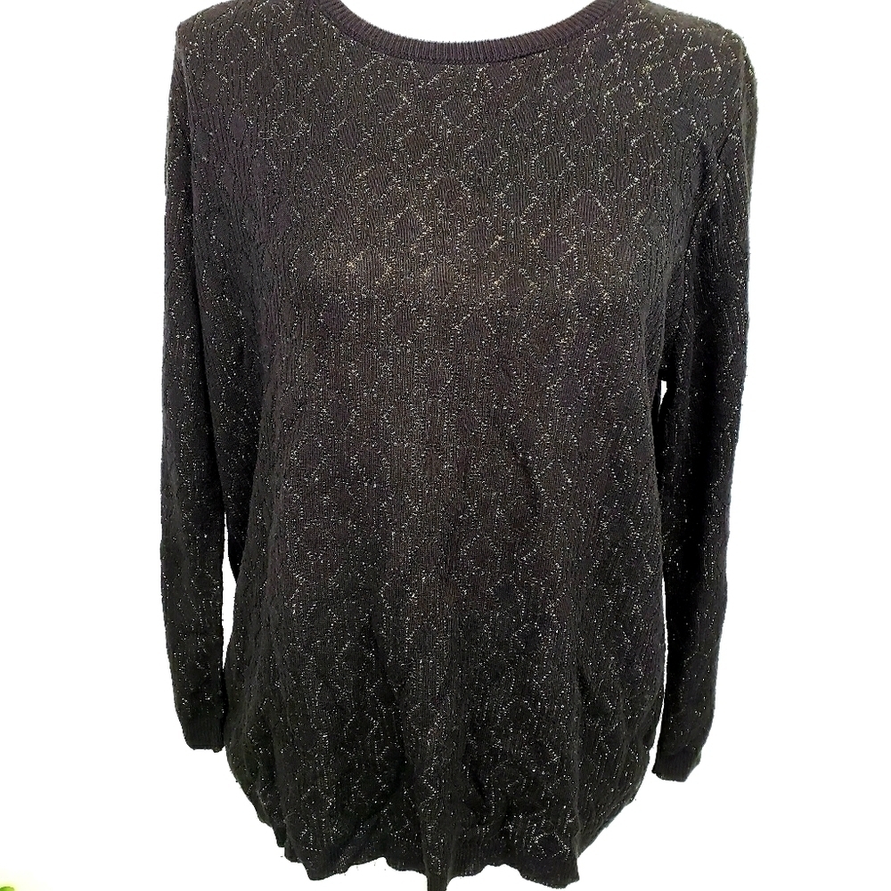 Alfred Dunner Black Sweater Gold Metalic L VGUC